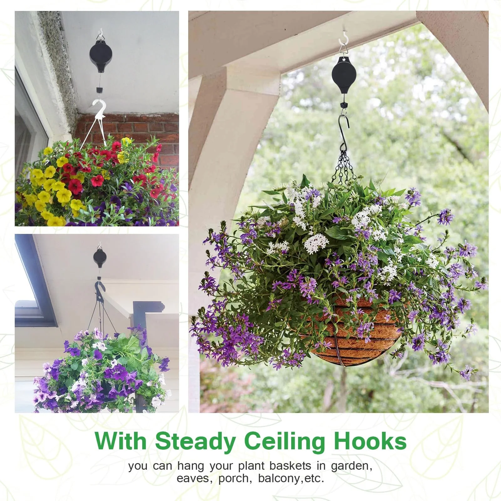 Роликовий гачок для рослин 4 шт. Висувний Тримач для підвісних кошиків Садовий, фото №7