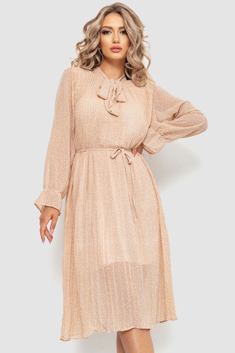 Платье шифоновое свободного кроя цвет бежевый 204R721, фото №1