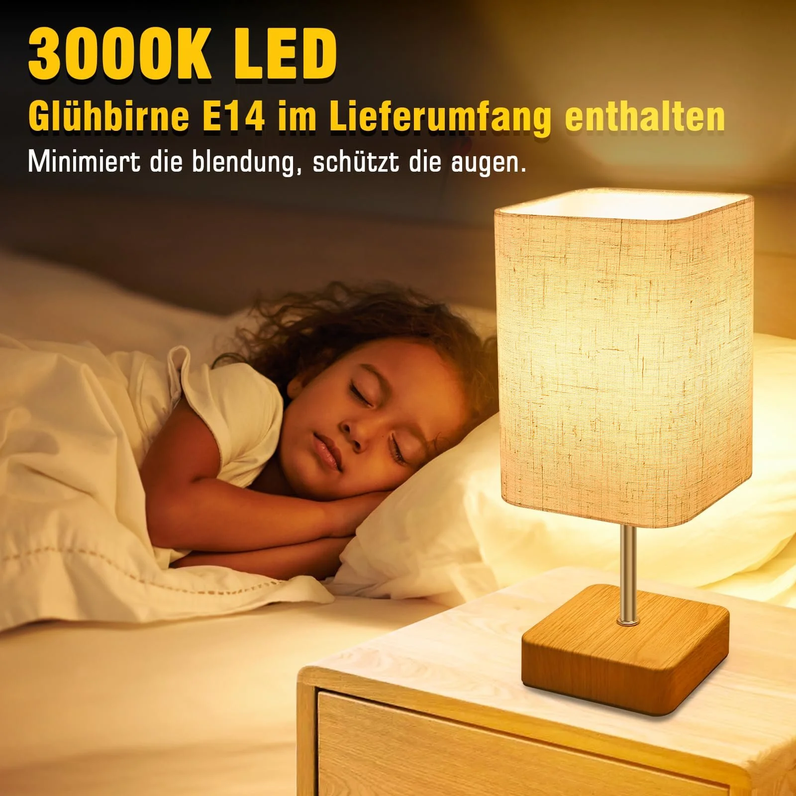 Настільна лампа Jayencer Нічна Сенсорна Диммер 3 рівні Лляний абажур E14 4 Вт LED 27,5 см, фото №4