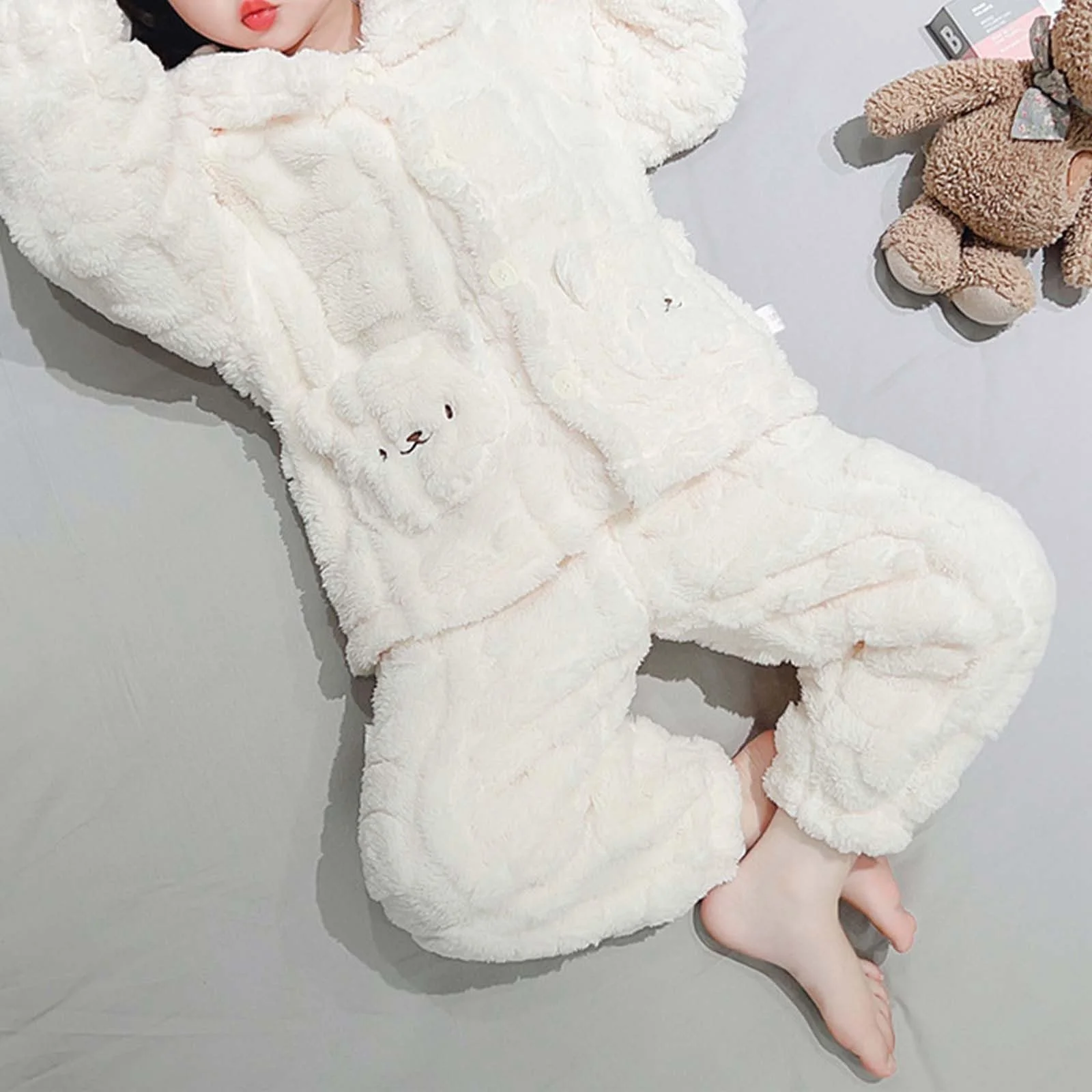 Пижама MNRIUOCII Для девочек Фланелевая Термальная Рубашка с длинными рукавами + Термальные Брюки Комплект 2 шт. Теплая Милая Одежда, фото №7 Пижама MNRIUOCII Для девочек Фланелевая Термальная Рубашка с длинными рукавами + Термальные Брюки Комплект 2 шт. Теплая Милая Одежда, фото №7