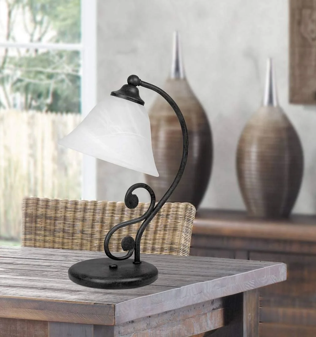 Настільна лампа Country Style 1/5/918 чорний матовий метал / скло «рисовий камінь» 390 мм, фото №2