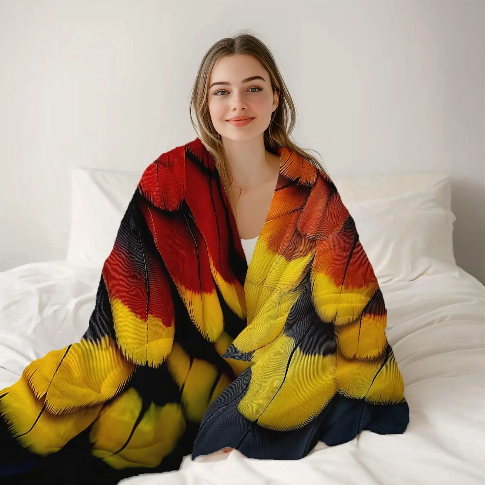 Покривало М'яка та Тепла 3D Modern Vögel Papageienfedern 100 x 130 см Фланель, фото №6