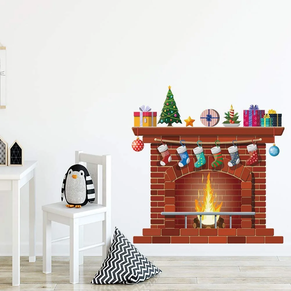 Наклейка на стіну Різдвяний камін Різні кольори Декор для вітальні Спальні Дитячої, фото №4