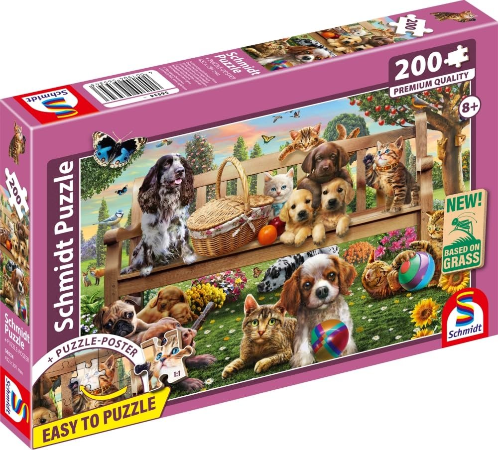 Пазл Schmidt Spiele Garden Picnic for Dogs and Cats 56534 200 элементов Травяной картон, фото №5