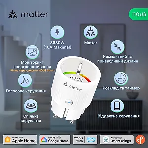 Розетка Smart Wi-Fi NOUS A8M  / З вимірюванням енергоспоживання / 16 A / 3840 W / IP20 synthetic.ua - Фото 1