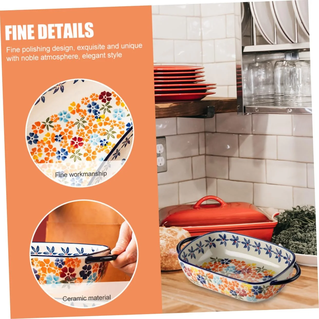 Форма для запекания GLEAVI керамическая с ручками для духовки и микроволновой печи, фото №9