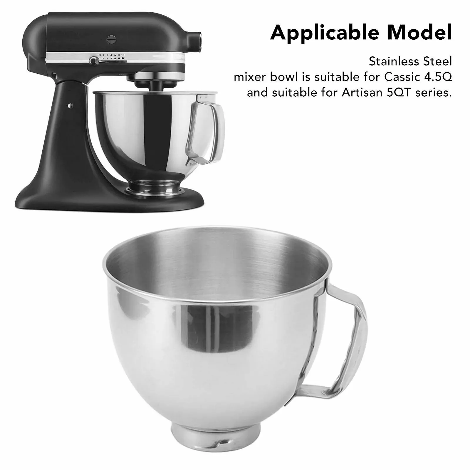 Чаша для смешивания KitchenAid Cassic 4.5Q & Artisan 5QT нержавеющая сталь с ручкой Серебристый, фото №4 Чаша для смешивания KitchenAid Cassic 4.5Q & Artisan 5QT нержавеющая сталь с ручкой Серебристый, фото №4