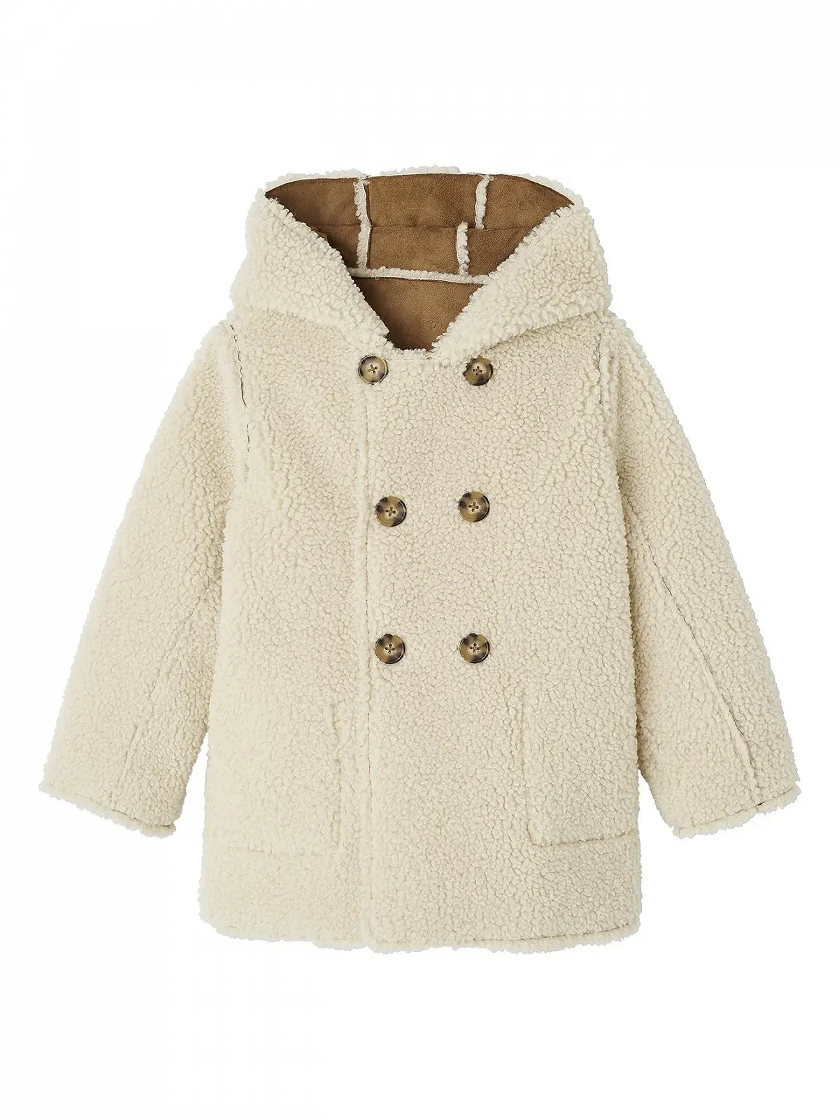 Пальто для девочки VERTBAUDET с капюшоном, вид овчины, фото №3