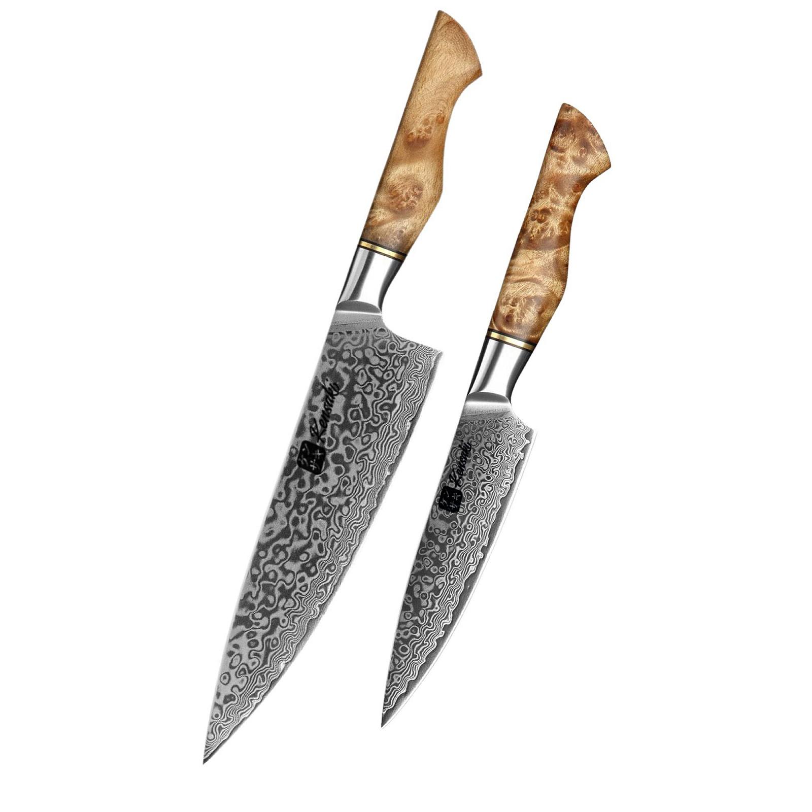 Набір ножів Kensaki Kiniro Series KEN-122 з дамаської сталі, японський стиль, 67 шарів дамаської сталі, фото №1