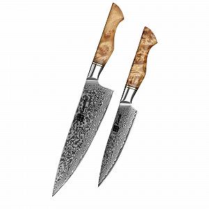 Набір ножів Kensaki Kiniro Series KEN-122 з дамаської сталі, японський стиль, 67 шарів дамаської сталі - Фото 1