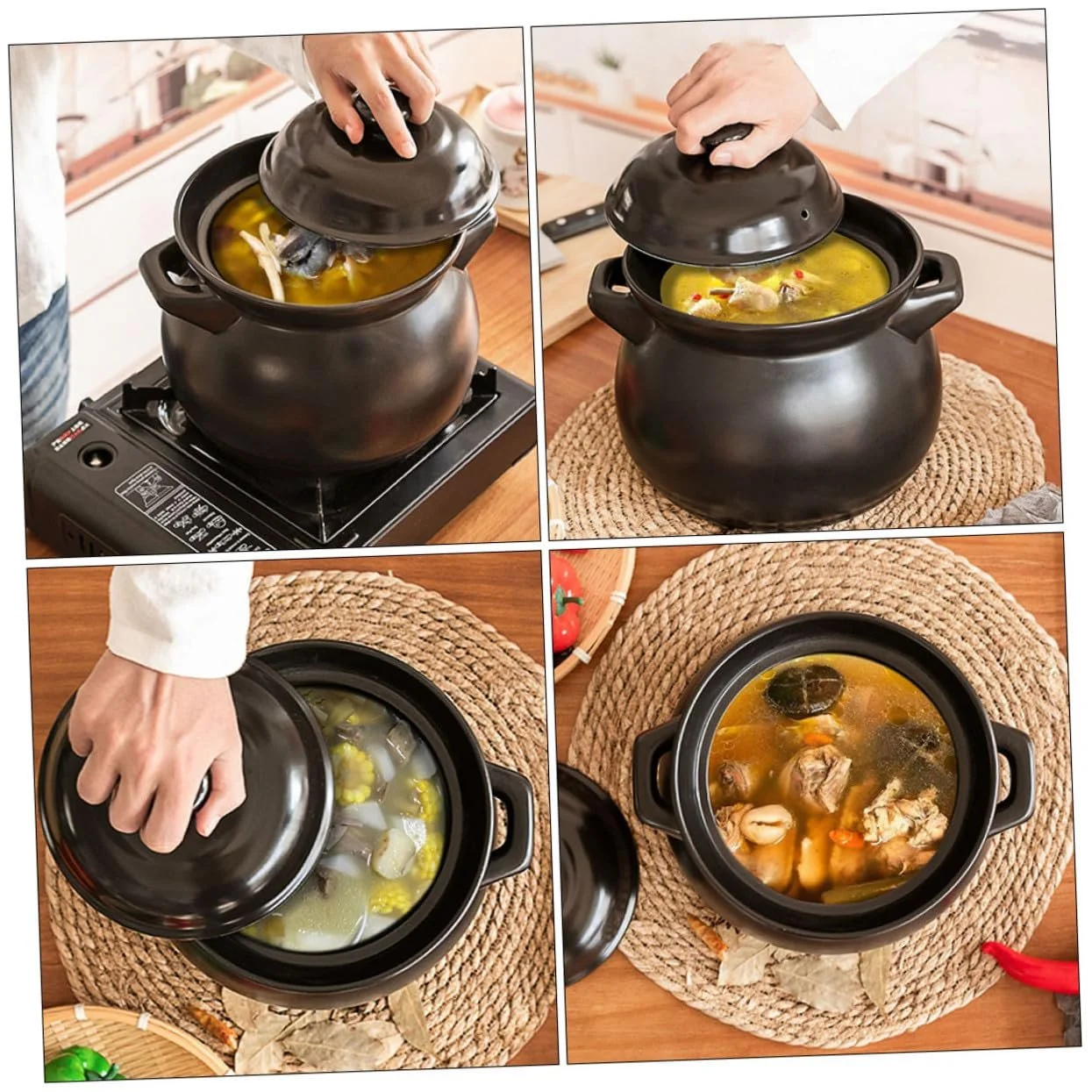 Кастрюля-жаровня TOYANDONA Керамическая Термостойкая с крышкой Нескользящее основание Черный, фото №9