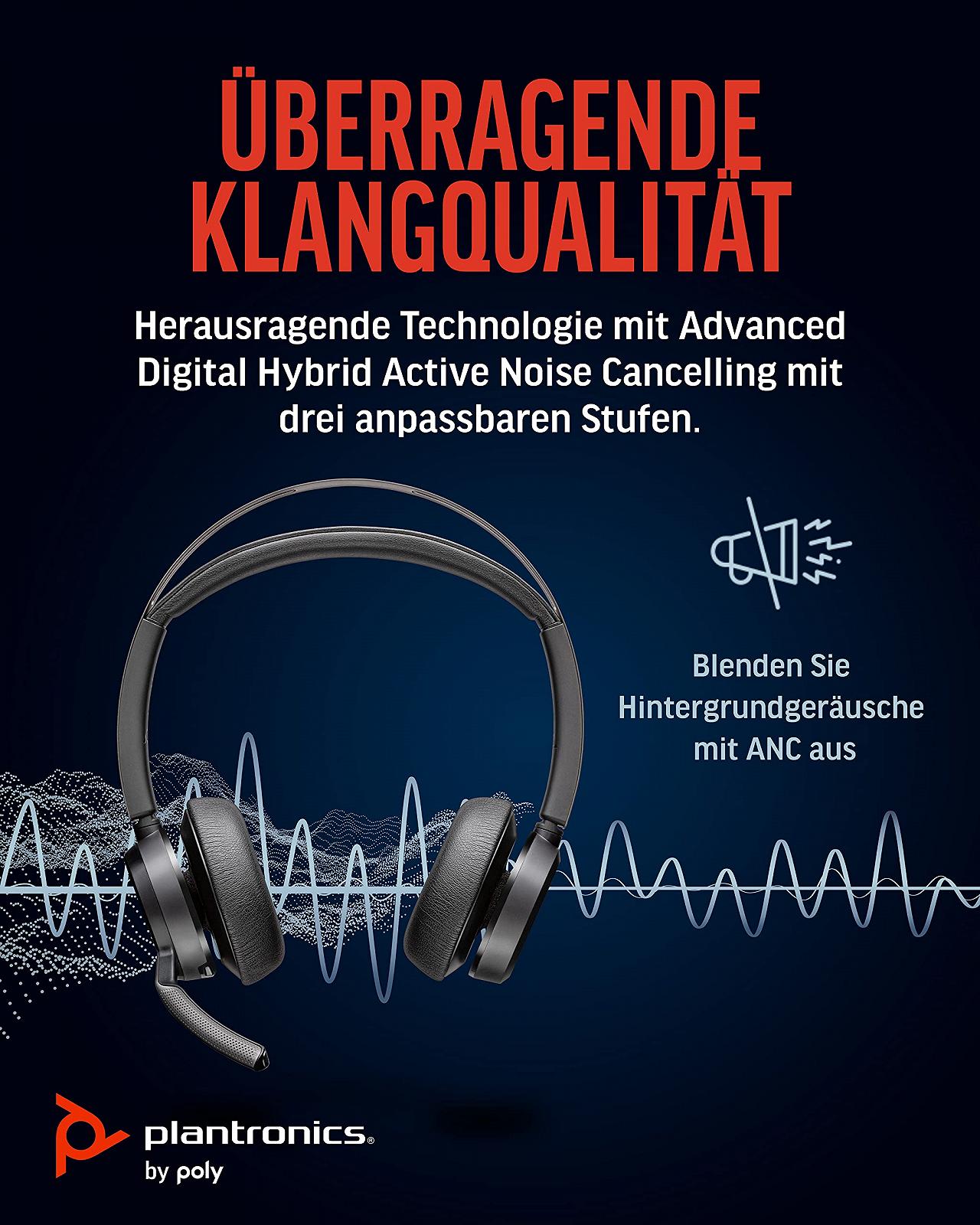 Гарнітура Plantronics Voyager Focus 2 UC Бездротова З зарядною станцією (Poly) Активне шумопоглинання (ANC) Довгий час розмови Підключення до ПК/Mac/мобільного пристрою через Bluetooth Teams, Zoom та інші, фото №3
