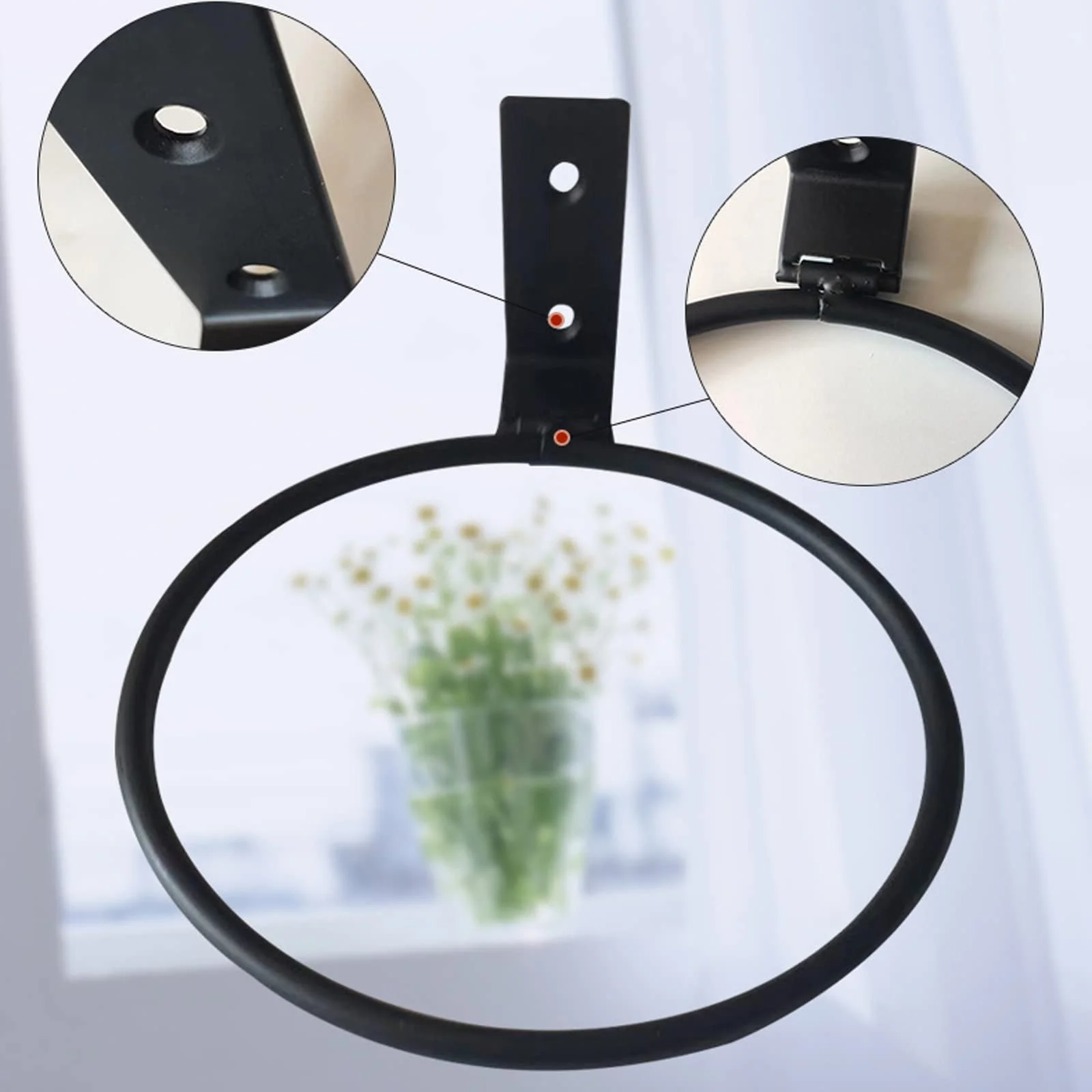 Держатель для цветочных горшков набор 2 шт. настенный кольцевой 10 см (4 дюйма) металлический Черный, фото №2