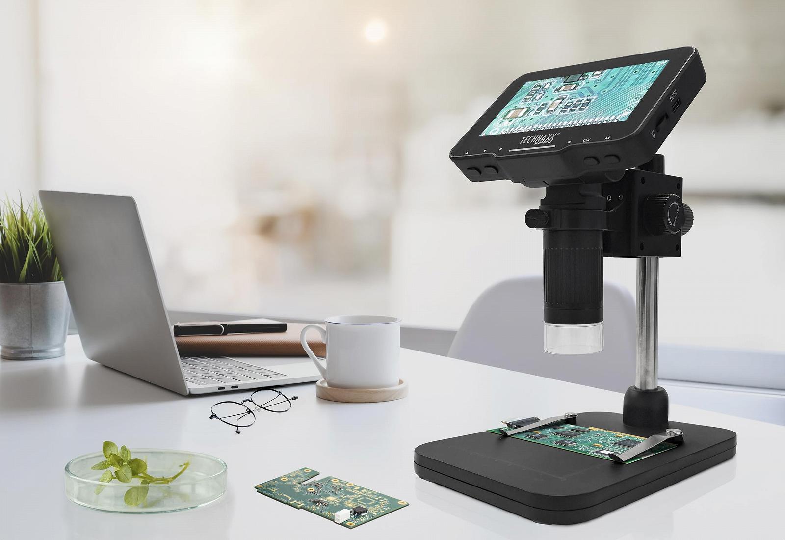 Цифровой Микроскоп Technaxx Pro TX-277 50x увеличение, 4,3 дюйма IPS дисплей, регулируемый угол и кронштейн, 8 LED подсветка, Фото/Видео запись, MicroSD и подключение к ПК, фото №2