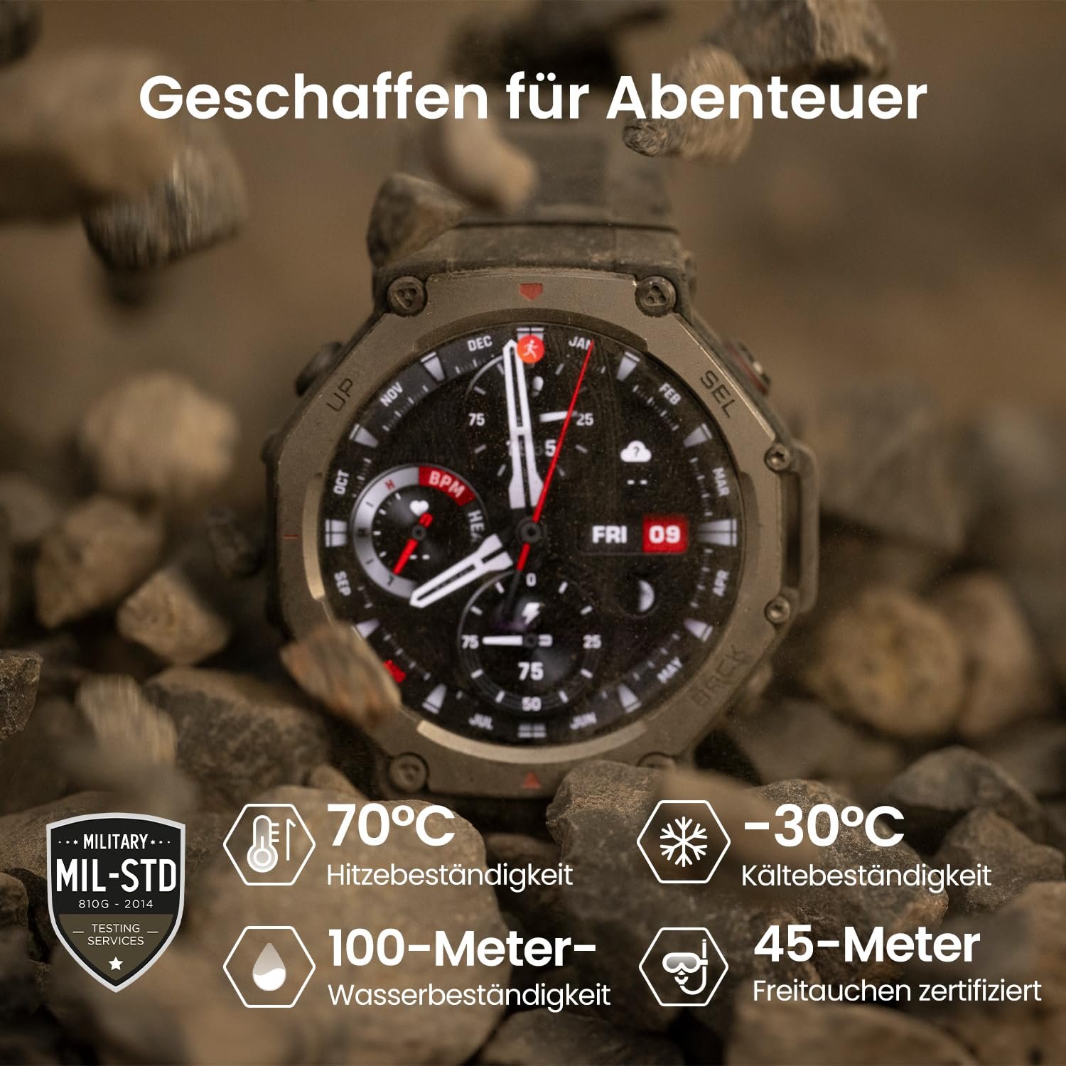 Смарт-годинник Outdoor Amazfit T-Rex 3 48 мм AMOLED, Offline Karten und Navigation, 6 Satellitensysteme Dual Band GPS, 27 днів роботи від акумулятора, NFC, 170 Plus Sportmodus, 45 м Freitauchen, фото №5