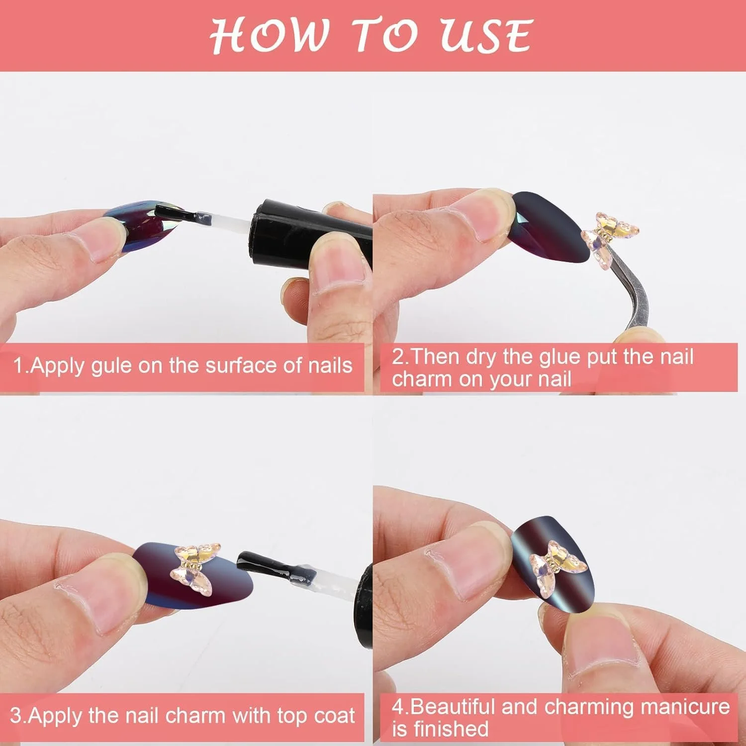 Прикраси для нігтів 3D Метелики Кристал 20шт, фото №4