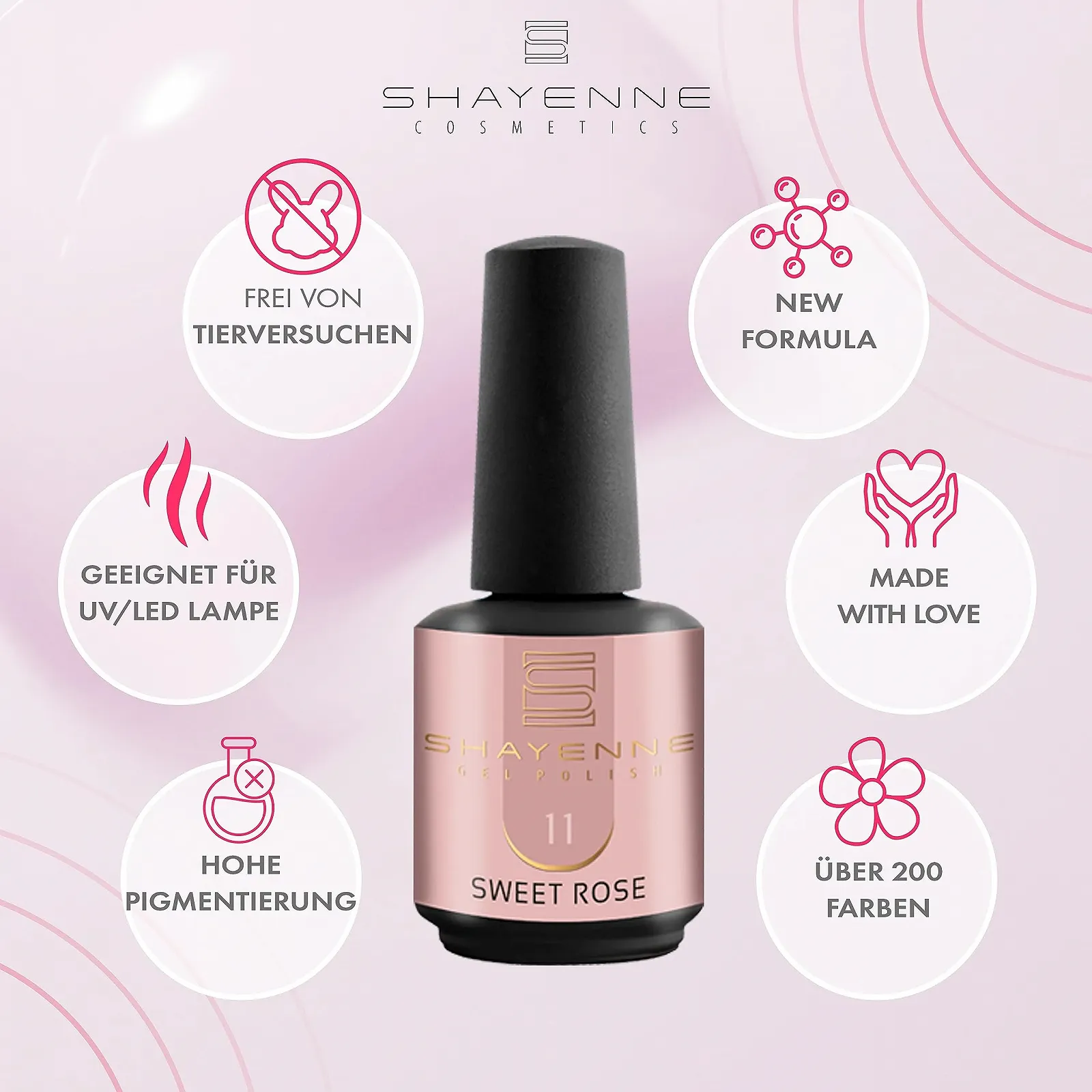 Гель-лак SHAYENNE 11 Sweet Rose Pink, 15 мл, розовый, фото №7