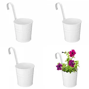 Подвесные цветочные горшки 4 шт. металлические с крючками белые - Фото 1