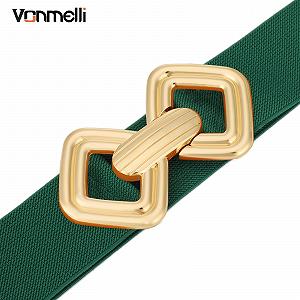 Женский широкий эластичный пояс VONMELLI винтажный эластичный пояс с ретро золотой пряжкой для платьев synthetic.ua - Фото 1