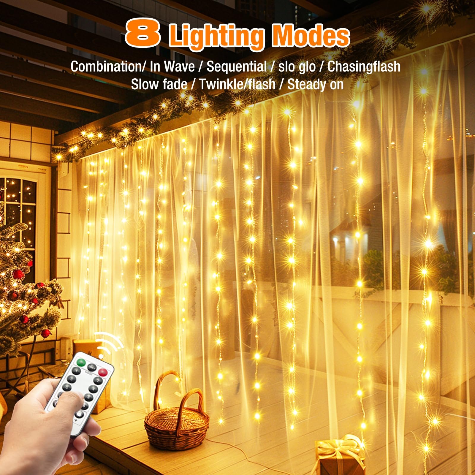 Световая завеса btfarm 3 x 3 м, 300 LED, теплый белый, фото №2