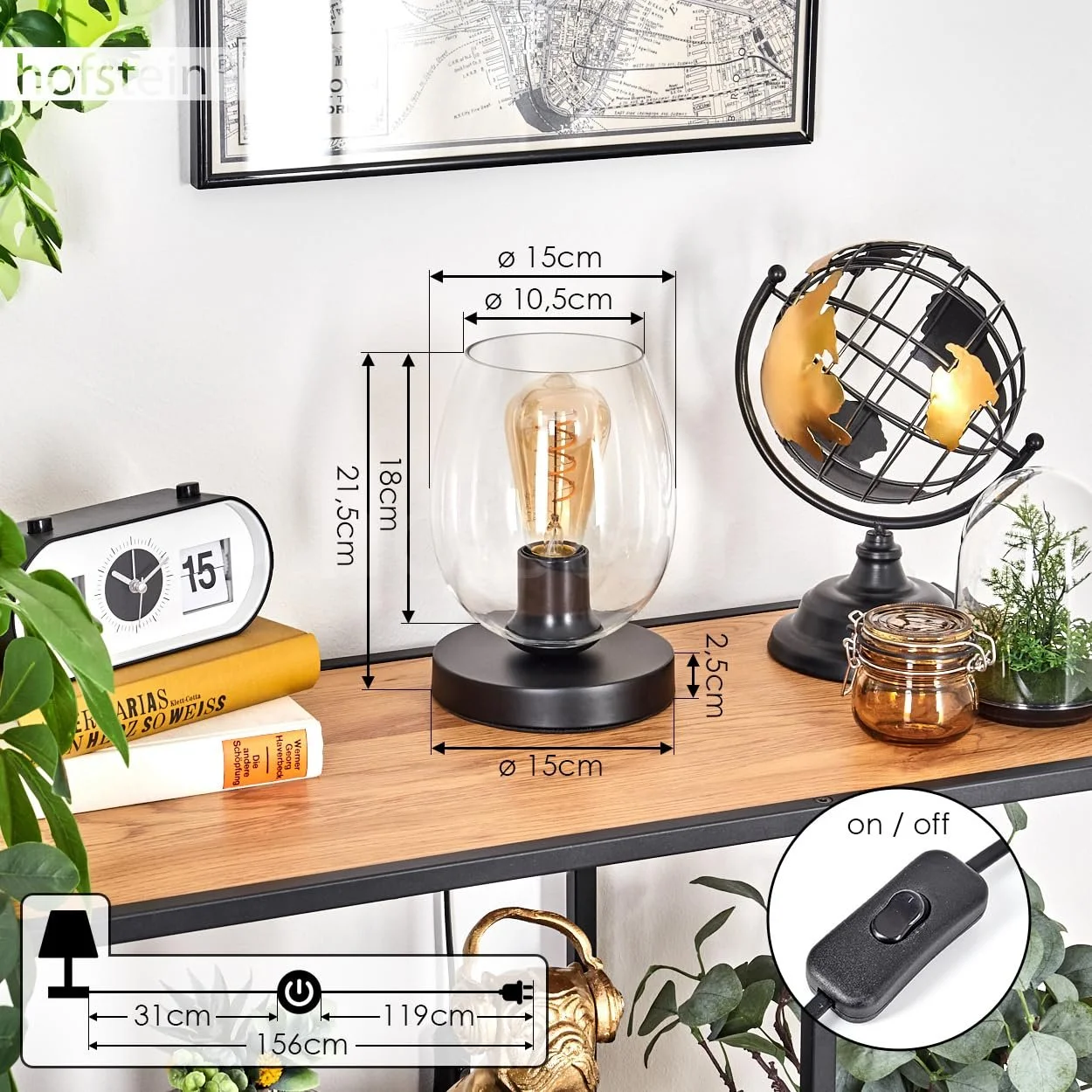 Настільна лампа Koyoto Metal/Glass Modern 15 см E27 Black/Clear, фото №5