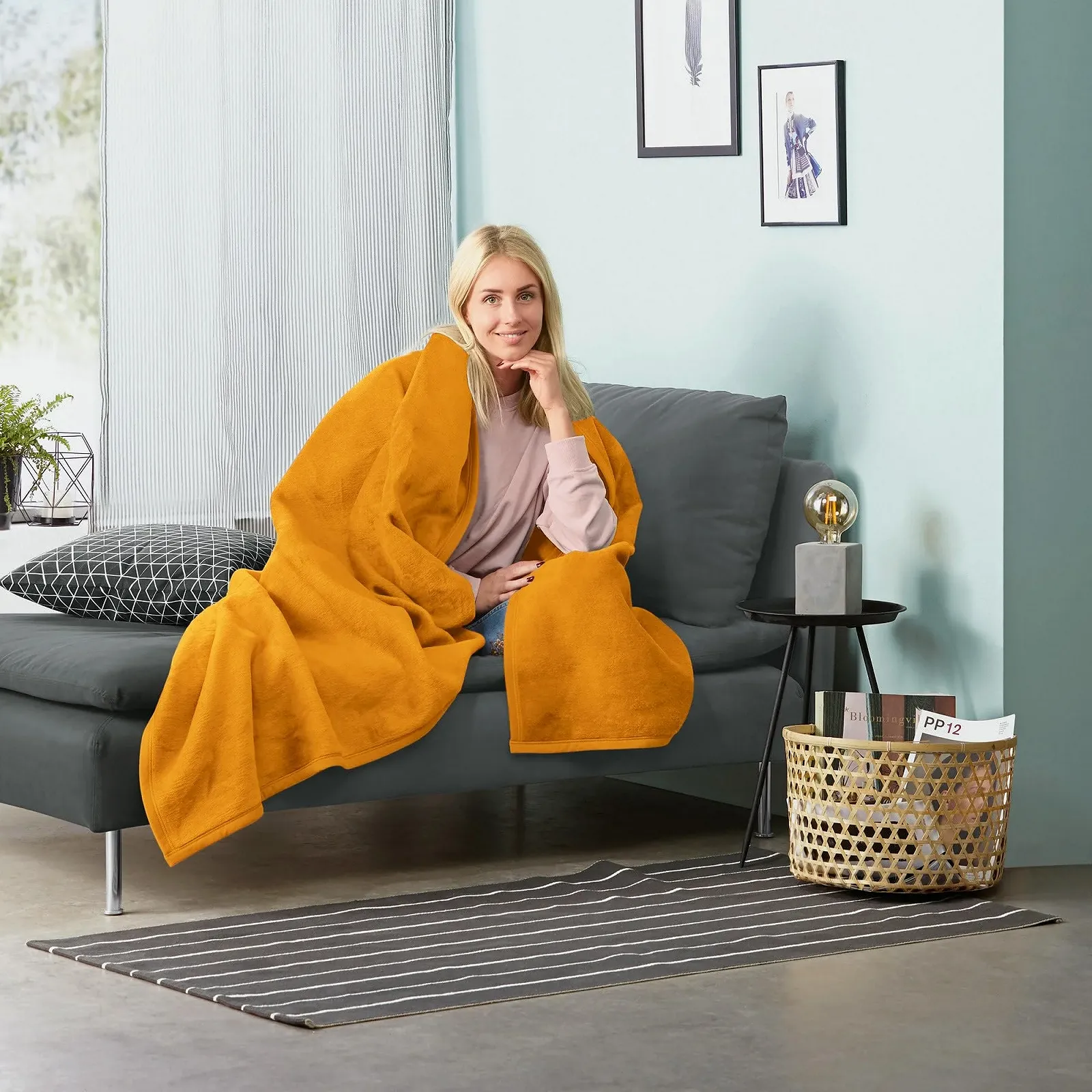 Покривало Erwin Müller Вовняна Жовте Золото, розмір 220 x 240 см, фото №4