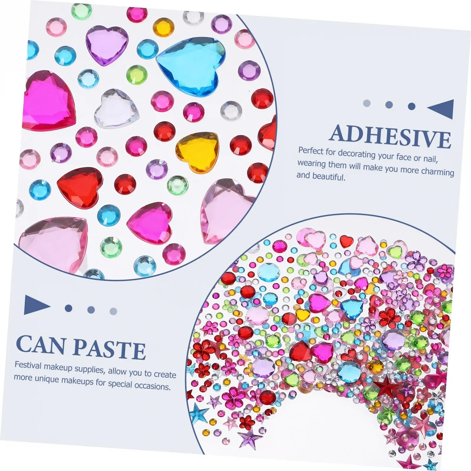 Стразы для лица и ногтей, 8 листов, самоклеящиеся блестящие камни для макияжа, фестиваля и карнавала, временные драгоценности, блестящее украшение для глаз и тела, фото №3