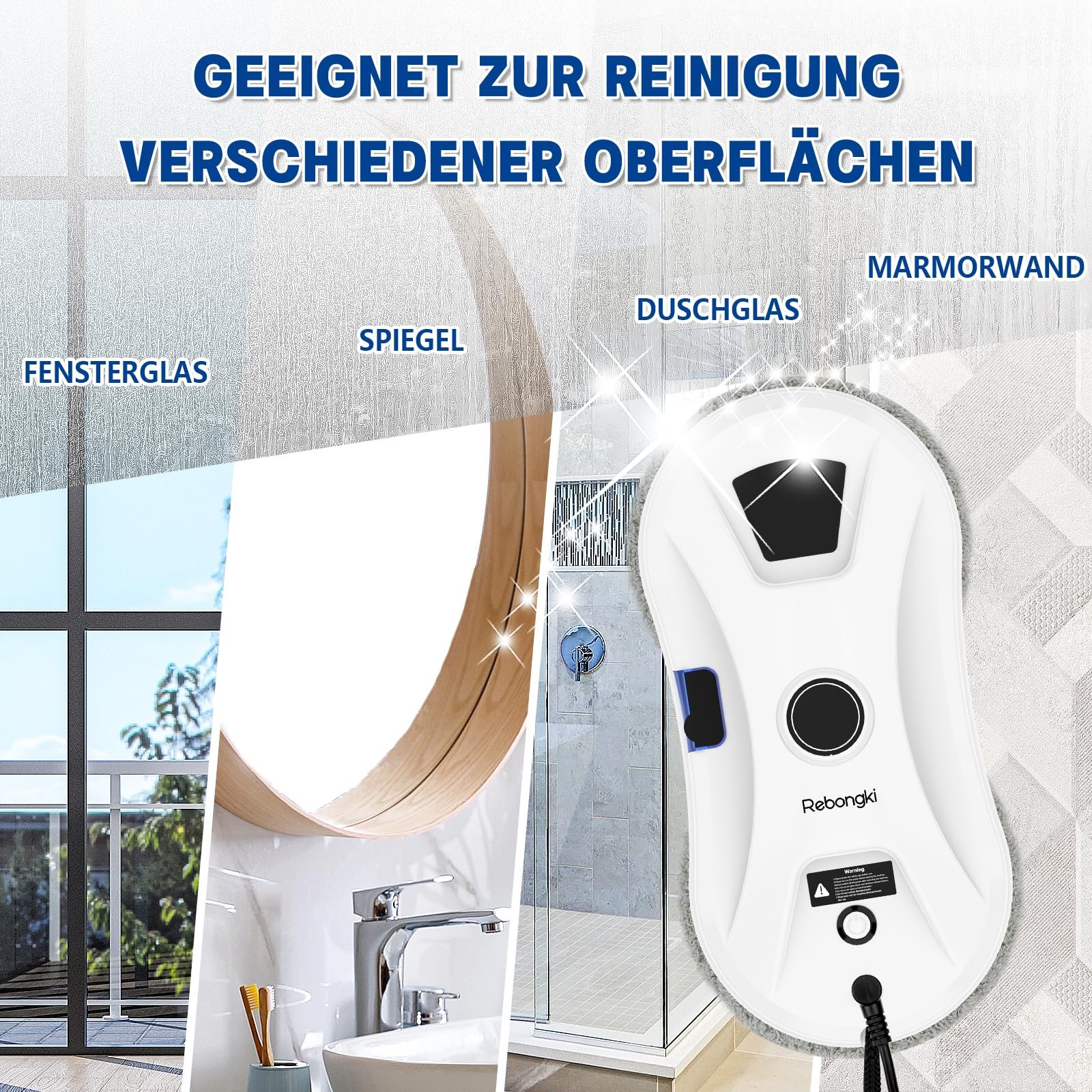 Робот для мойки окон Electric Window Cleaner 5600Pa, 3 режима, интеллектуальное обнаружение краев, дистанционное управление, автоматическая водяная струя для внутренних и наружных окон, фото №2
