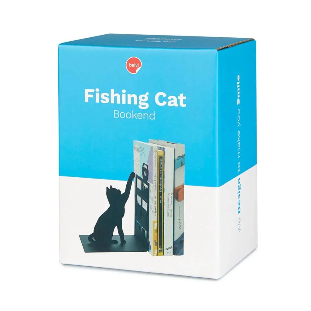 Держатель для книг Balvi Fishing Cat Черный Цвет Держатель для книг с декоративной фигуркой Кота и аквариумом, фото №4