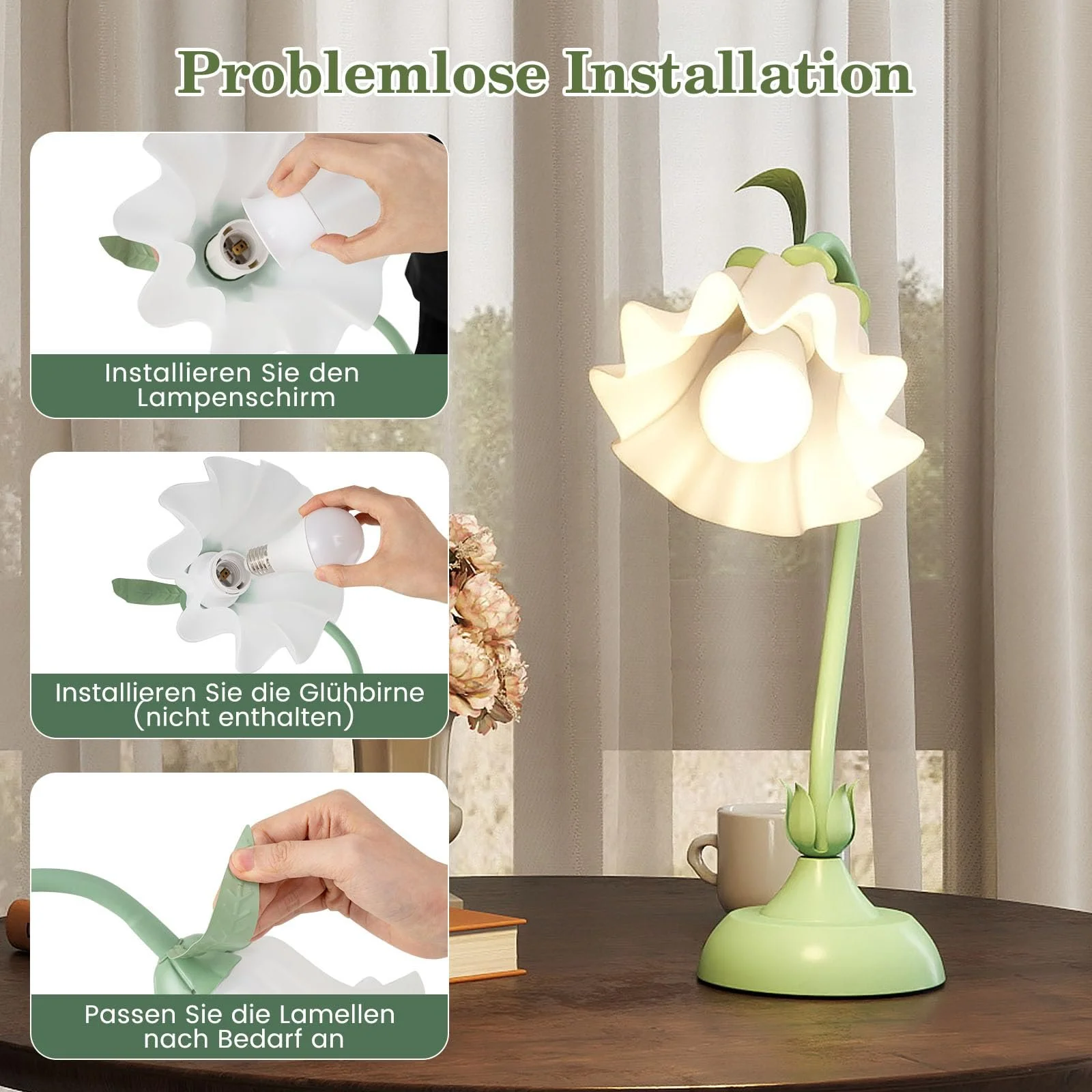 Настільна лампа COSTWAY у формі квітки конвалії з акриловим плафоном E27, фото №4