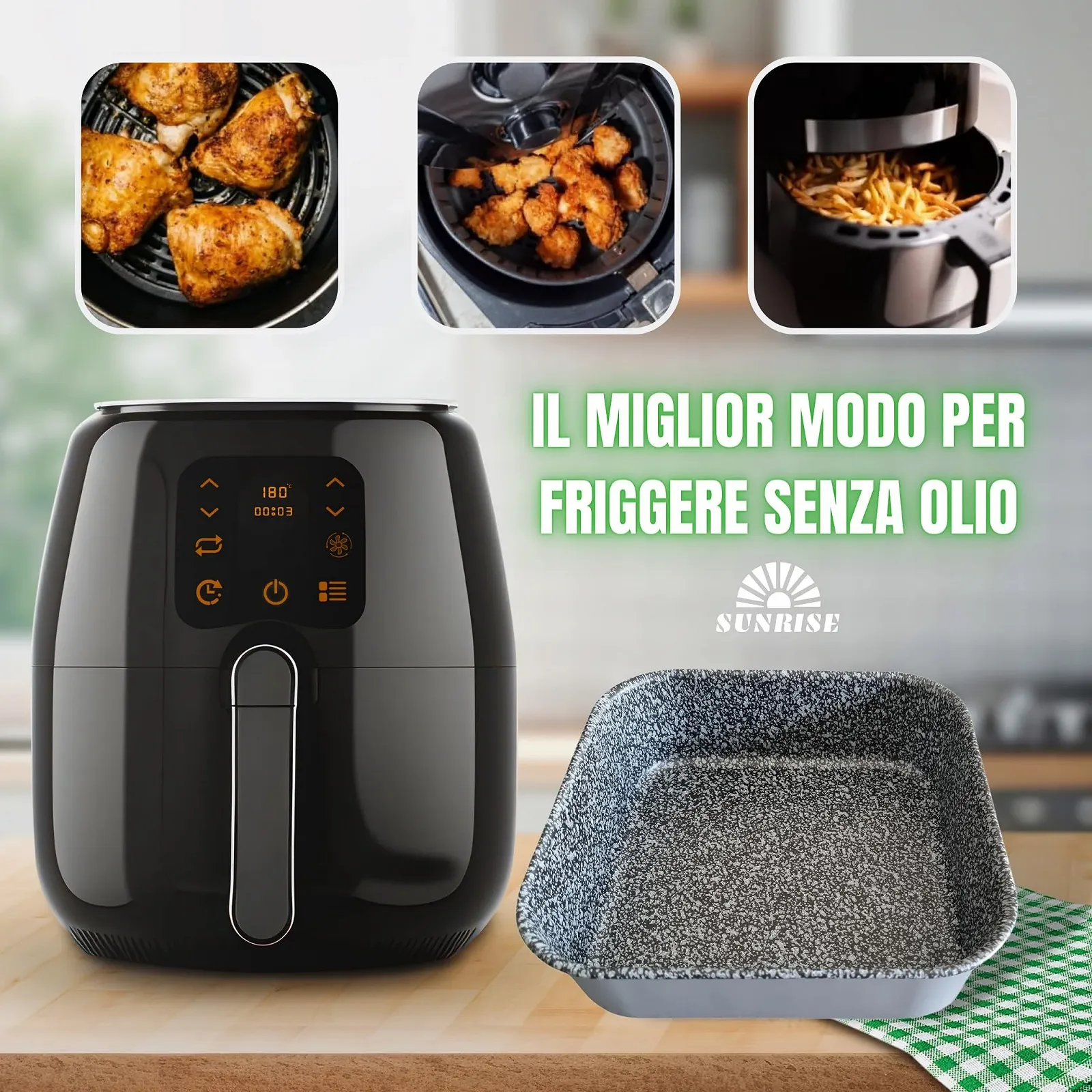 Противень для выпечки Sunrise для фритюрниц для печей Алюминий Антипригарное покрытие Каменный вид Квадратная форма 20 см, фото №3