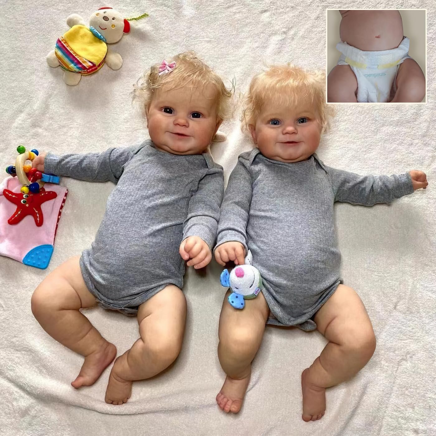 Лялька MineeQu Lifelike Reborn Baby Dolls Collectible Doll 24-дюймова Рожеве волосся Біляве волосся, фото №4