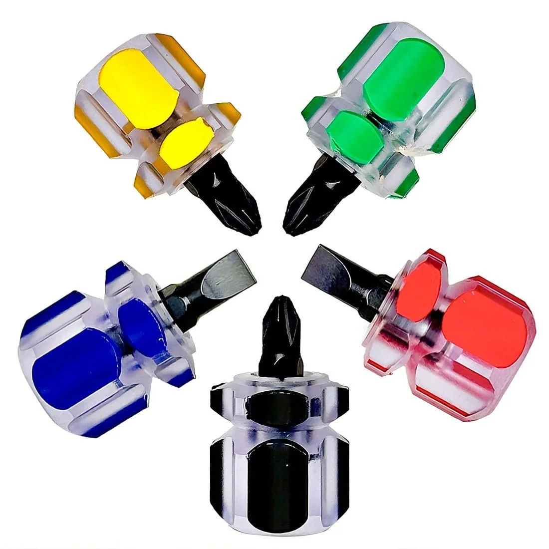 Набір мінівикруток 5 шт. з короткими ручками шліцьові та хрестові, фото №1