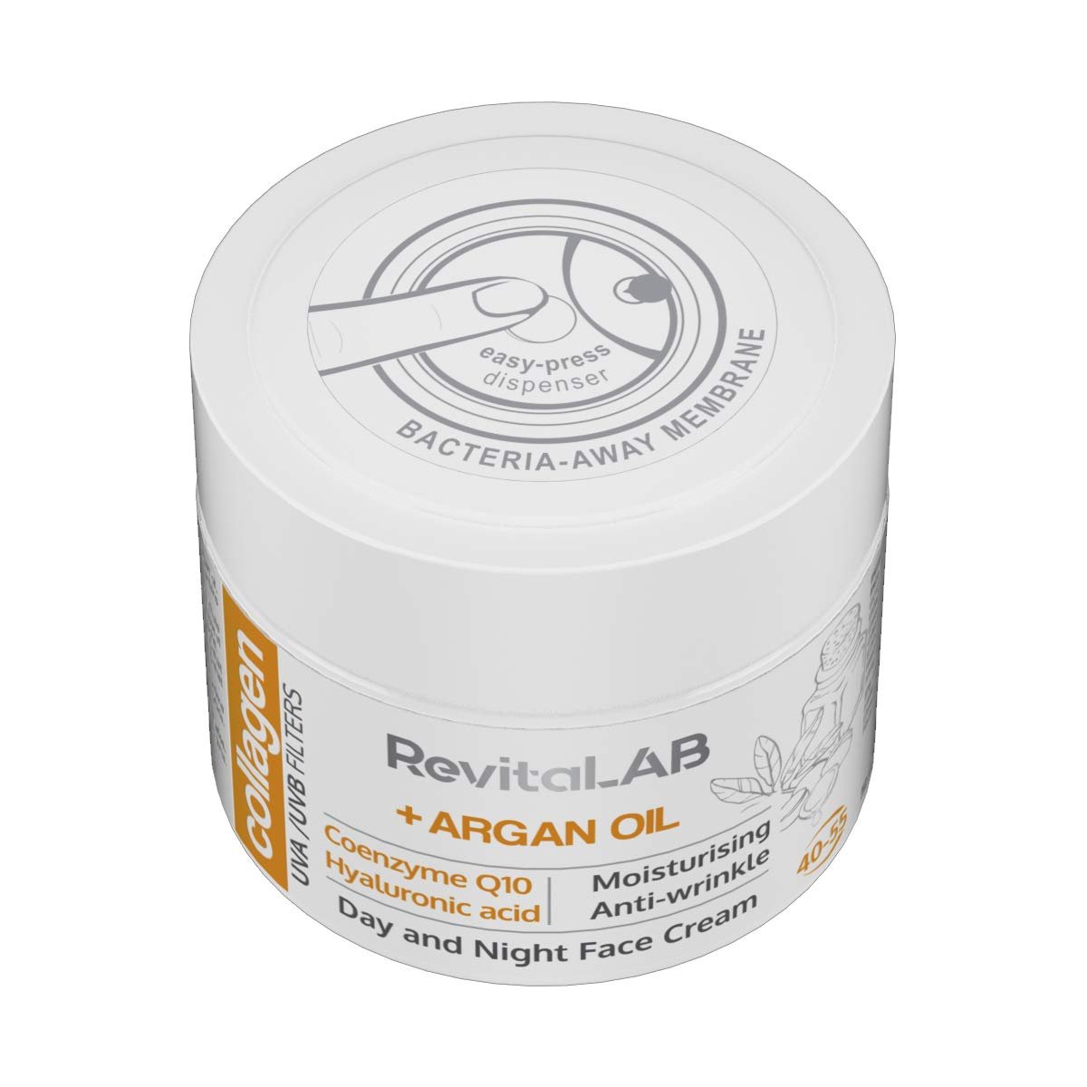 Крем дневной и ночной RevitaLAB Anti-Ageing с коллагеном, гиалуроновой кислотой, Q10 и аргановым маслом 50 мл, фото №8 Крем дневной и ночной RevitaLAB Anti-Ageing с коллагеном, гиалуроновой кислотой, Q10 и аргановым маслом 50 мл, фото №8