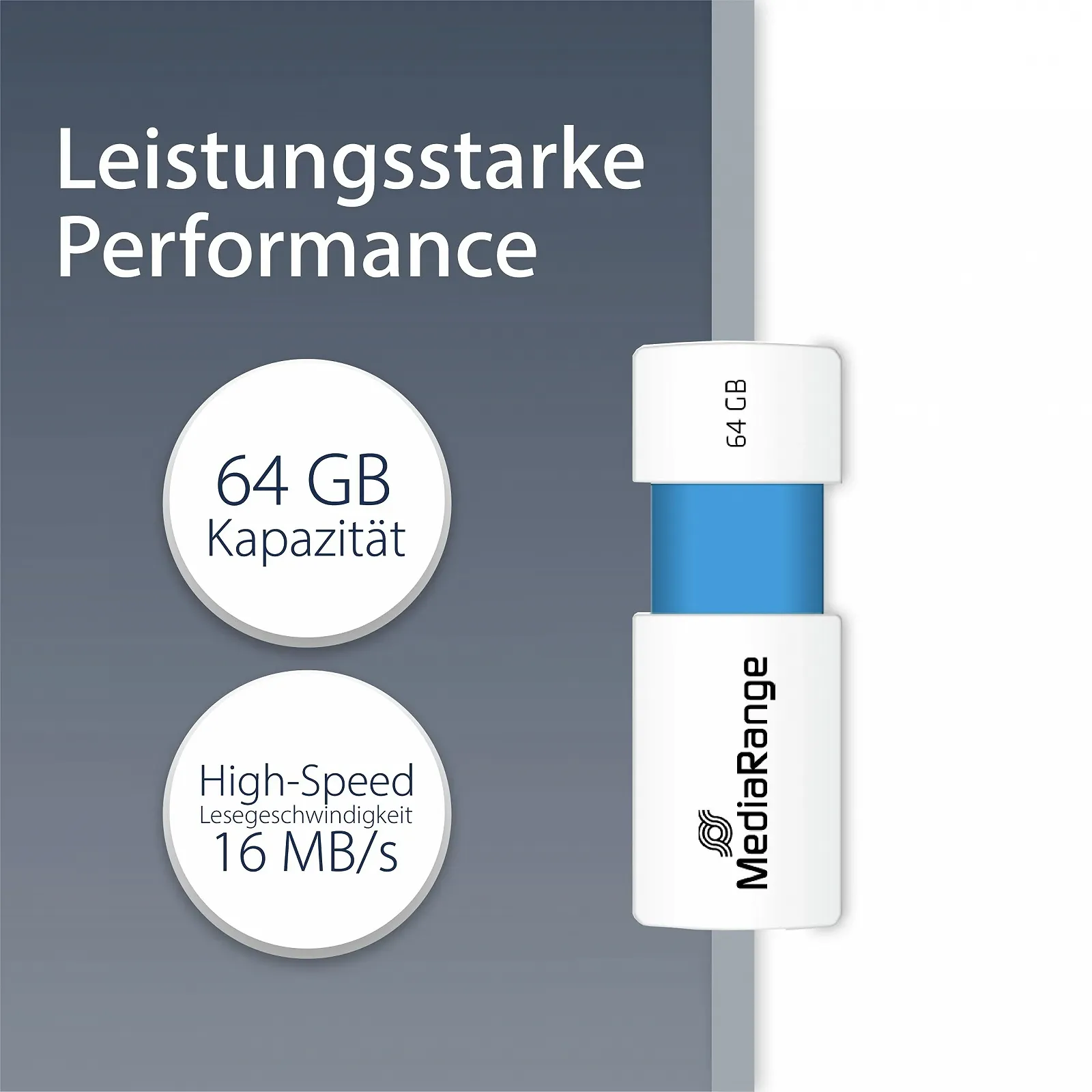 USB-флеш-накопичувач MediaRange Colour Edition 64GB USB 2.0 зі зсувним механізмом до 16МБ/с Light Blue, фото №2 USB-флеш-накопичувач MediaRange Colour Edition 64GB USB 2.0 зі зсувним механізмом до 16МБ/с Light Blue, фото №2