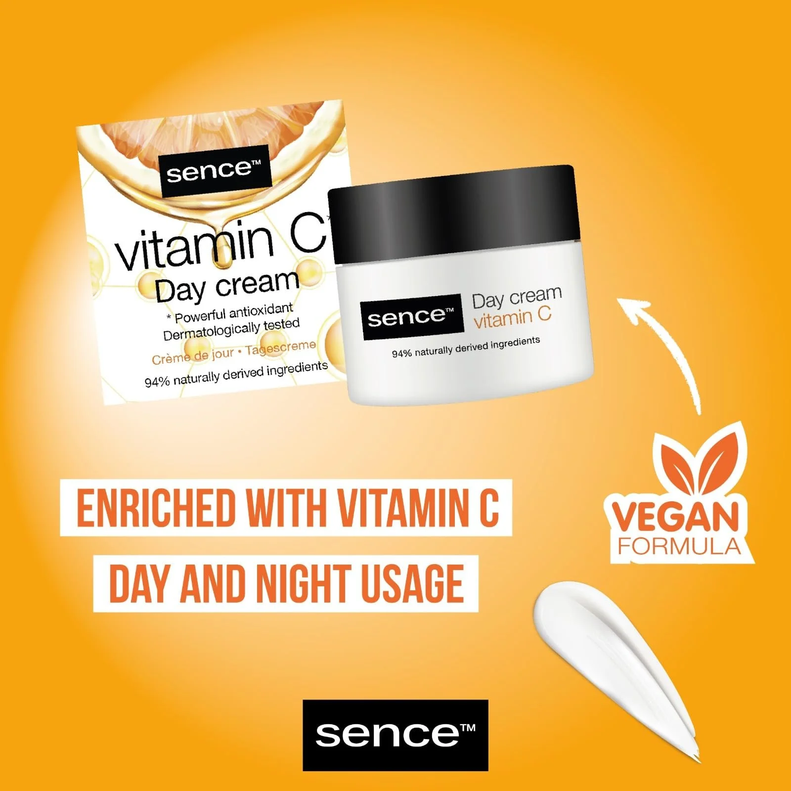 Денний крем для обличчя Sence Vitamin C з лимонною та 4 гіалуроновими кислотами веганський 2 x 50 мл, фото №4 Денний крем для обличчя Sence Vitamin C з лимонною та 4 гіалуроновими кислотами веганський 2 x 50 мл, фото №4
