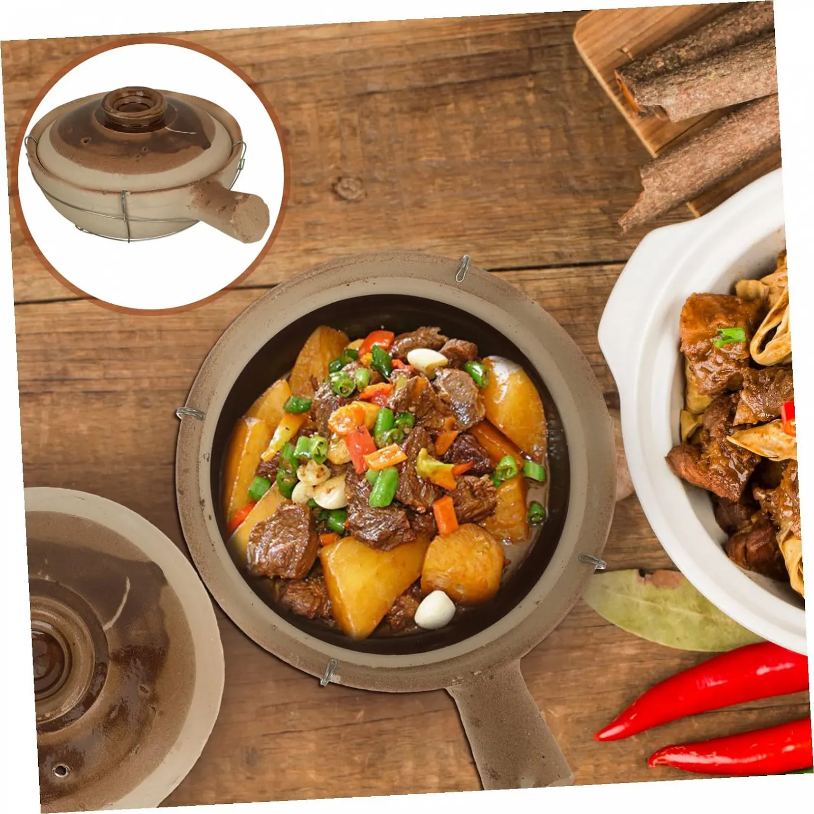 Кастрюля-сотейник Toyvian Глиняная Ручная работа С паровым отверстием, фото №8