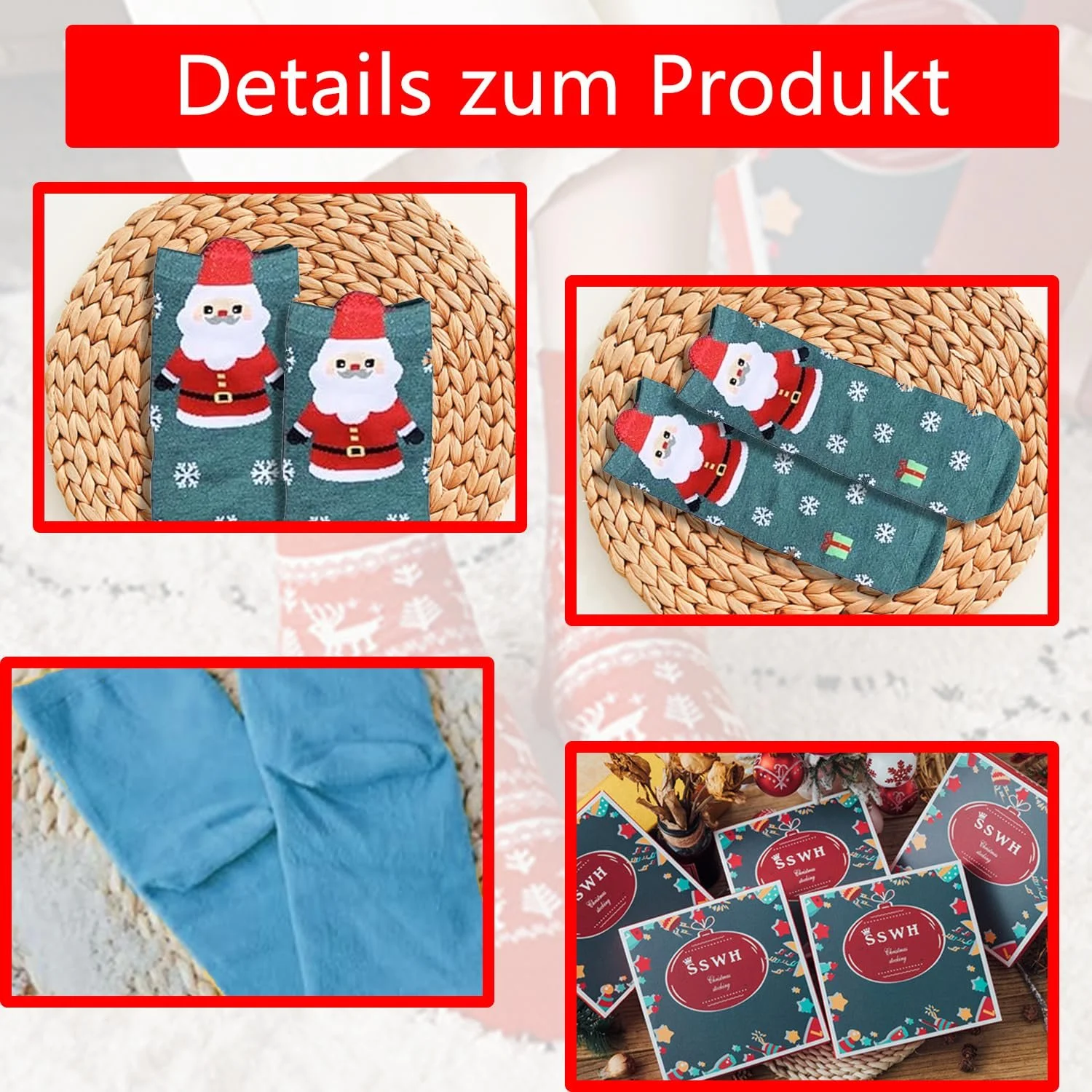 Шкарпетки Різдвяні Santa Claus Бавовна, розміри 18-42, червоний (4 пари), фото №3