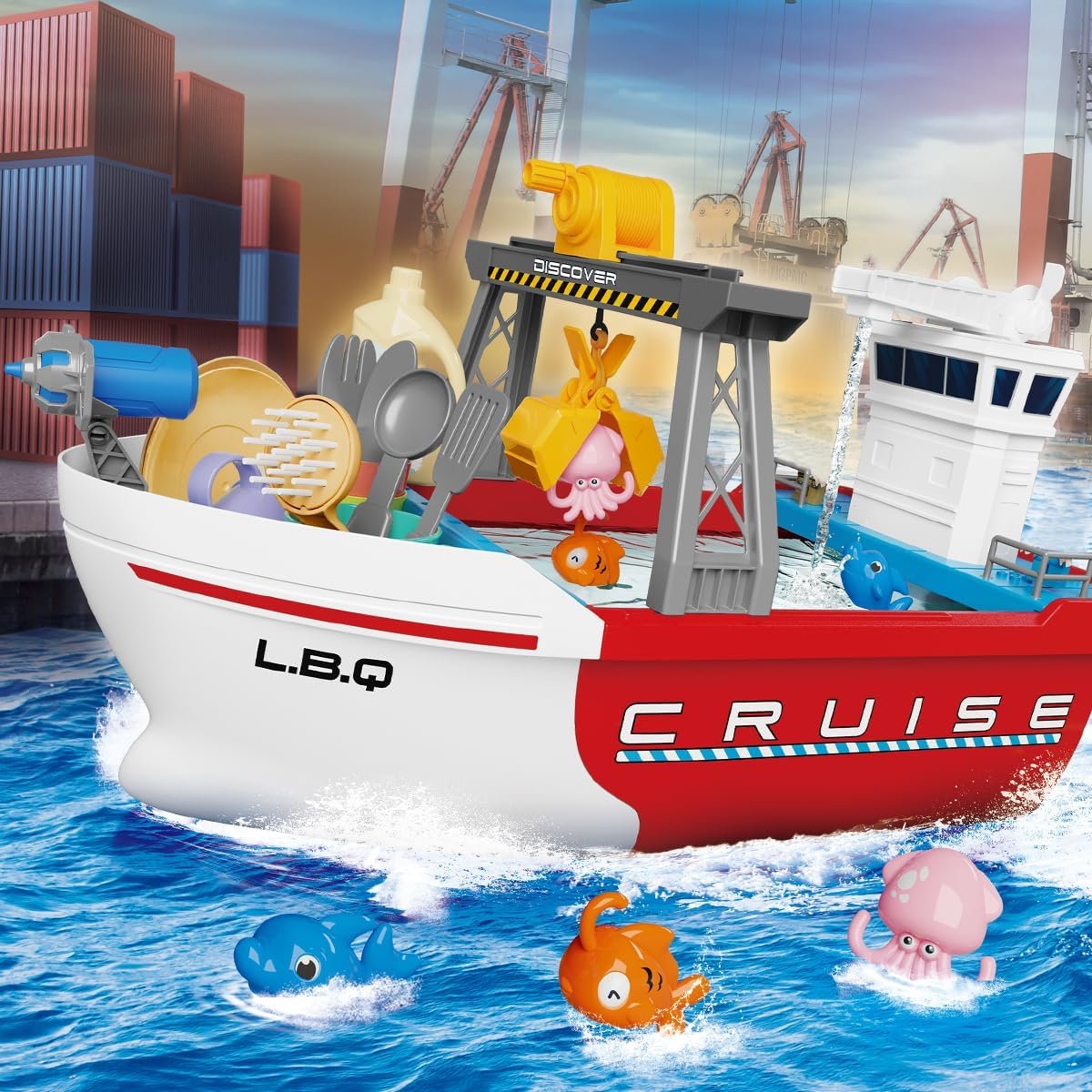 Іграшка для ванни Човен Fisca з рибками та інструментами, фото №5