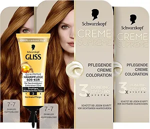 Крем-фарба Schwarzkopf Creme Supreme 7-7 Темний мідний блонд (3 x 182 мл), перманентна фарба для волосся з сироваткою та маскою для волосся - Фото 1