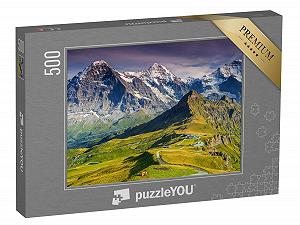 Пазл puzzleYOU "Альпийская панорама с вершинами Юнгфрау, Мёнх, северной стеной Эйгера и Мэннлихеном, Швейцария" 500 элементов - Фото 1