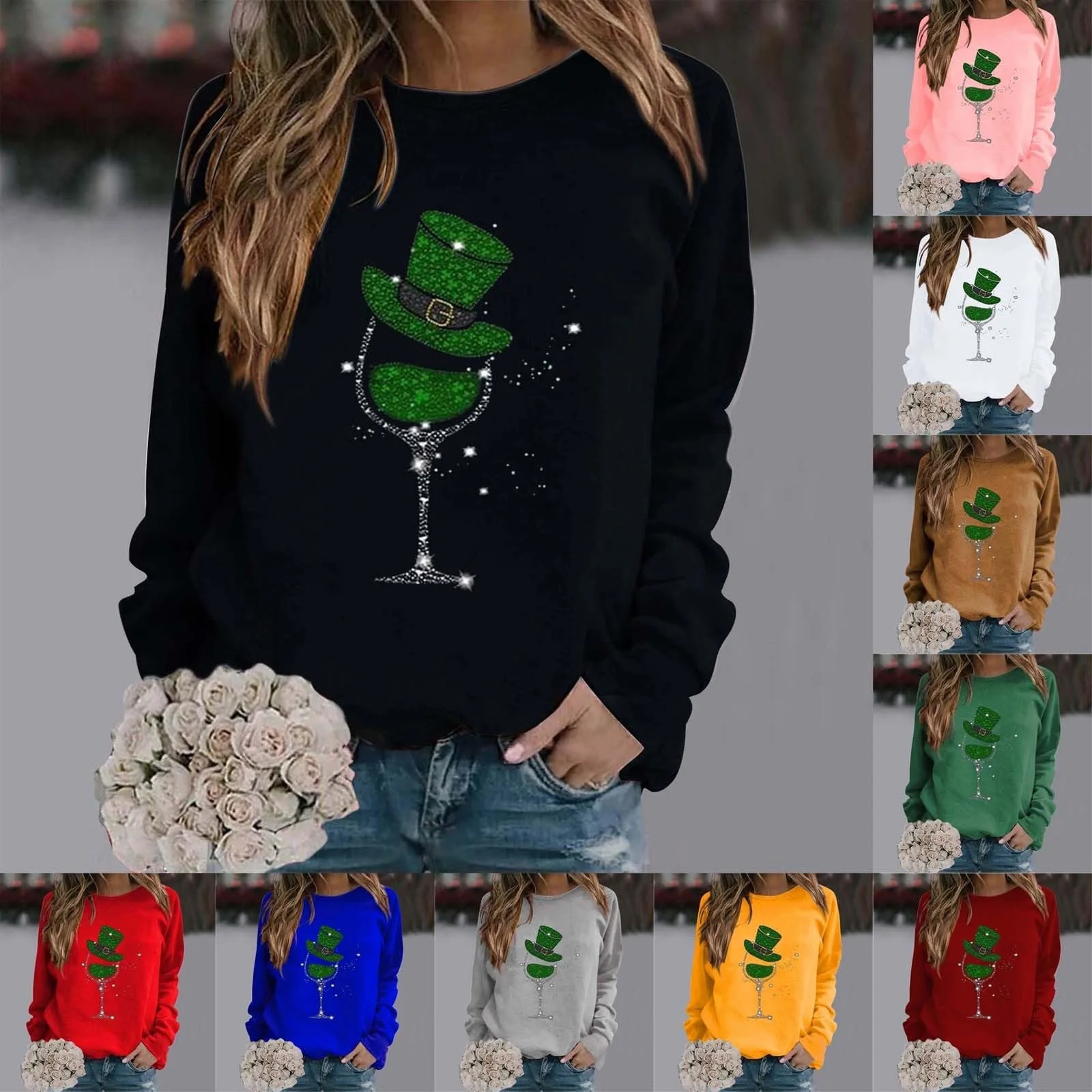 Толстовка HUIFUAO Женская на День Святого Патрика, Толстовка с ирландским клевером на удачу для женщин, Футболка с длинными рукавами с цветочным принтом, фото №4 Толстовка HUIFUAO Женская на День Святого Патрика, Толстовка с ирландским клевером на удачу для женщин, Футболка с длинными рукавами с цветочным принтом, фото №4