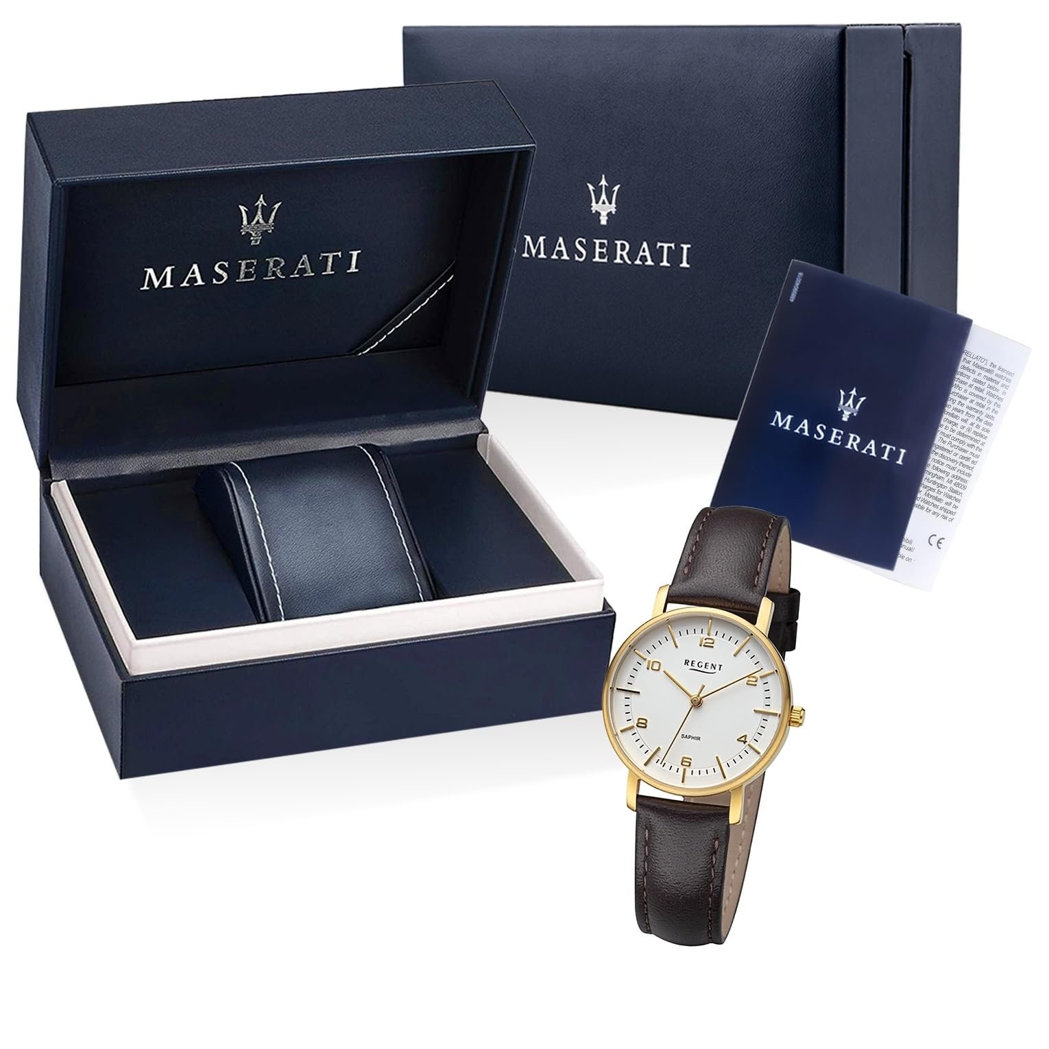 Аналоговые часы REGENT Женские URF1480 Кожаный ремешок Темно-коричневый, Золотой, Белый, фото №4