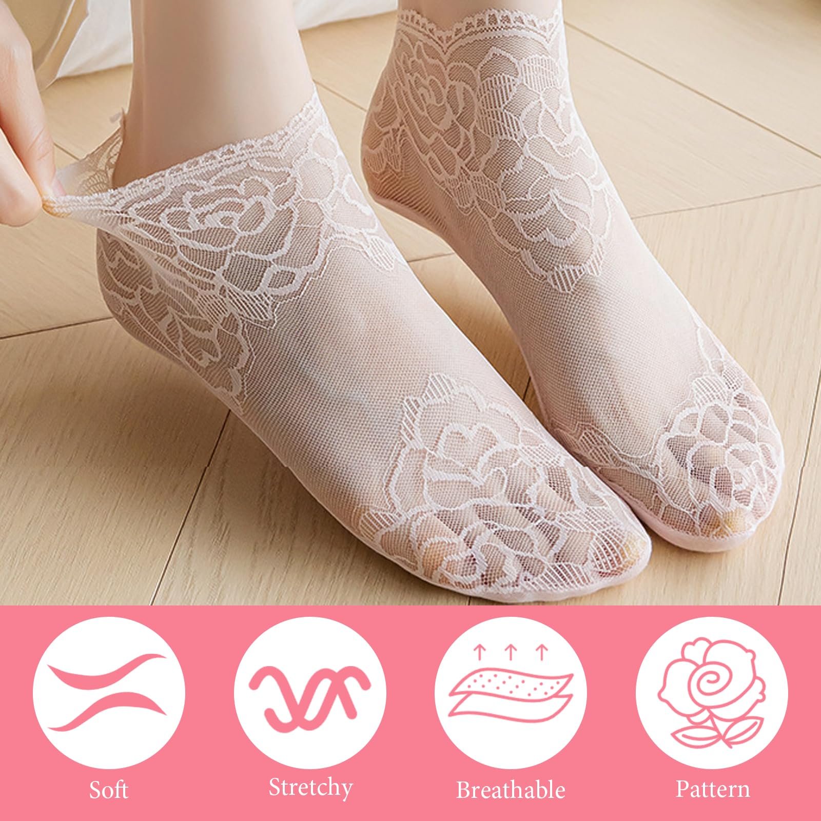 Женские носки с рюшами, Белый/Серый/Розовый/Черный/Телесный цвет, фото №4