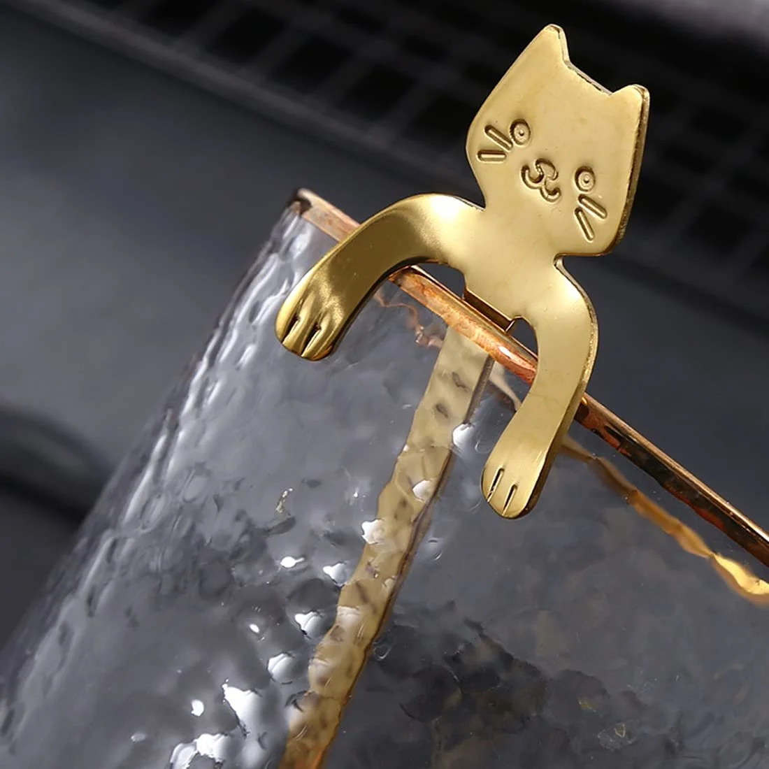 Набір з 2 кавових ложок, котячі чайні ложки, десертні ложки, з нержавіючої сталі, підвісний дизайн кота, для чаю, лате, кави, десертних напоїв, молочного коктейлю (золотий, срібний), фото №3