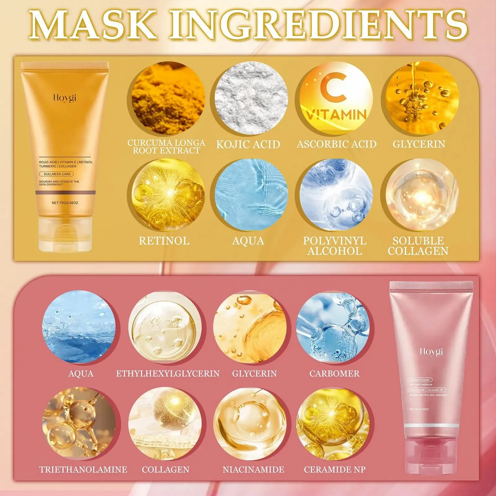 Маска Collagen + Маска з куркумою, глибоке зволоження, зменшує зморшки, з 2 пензликами, фото №3