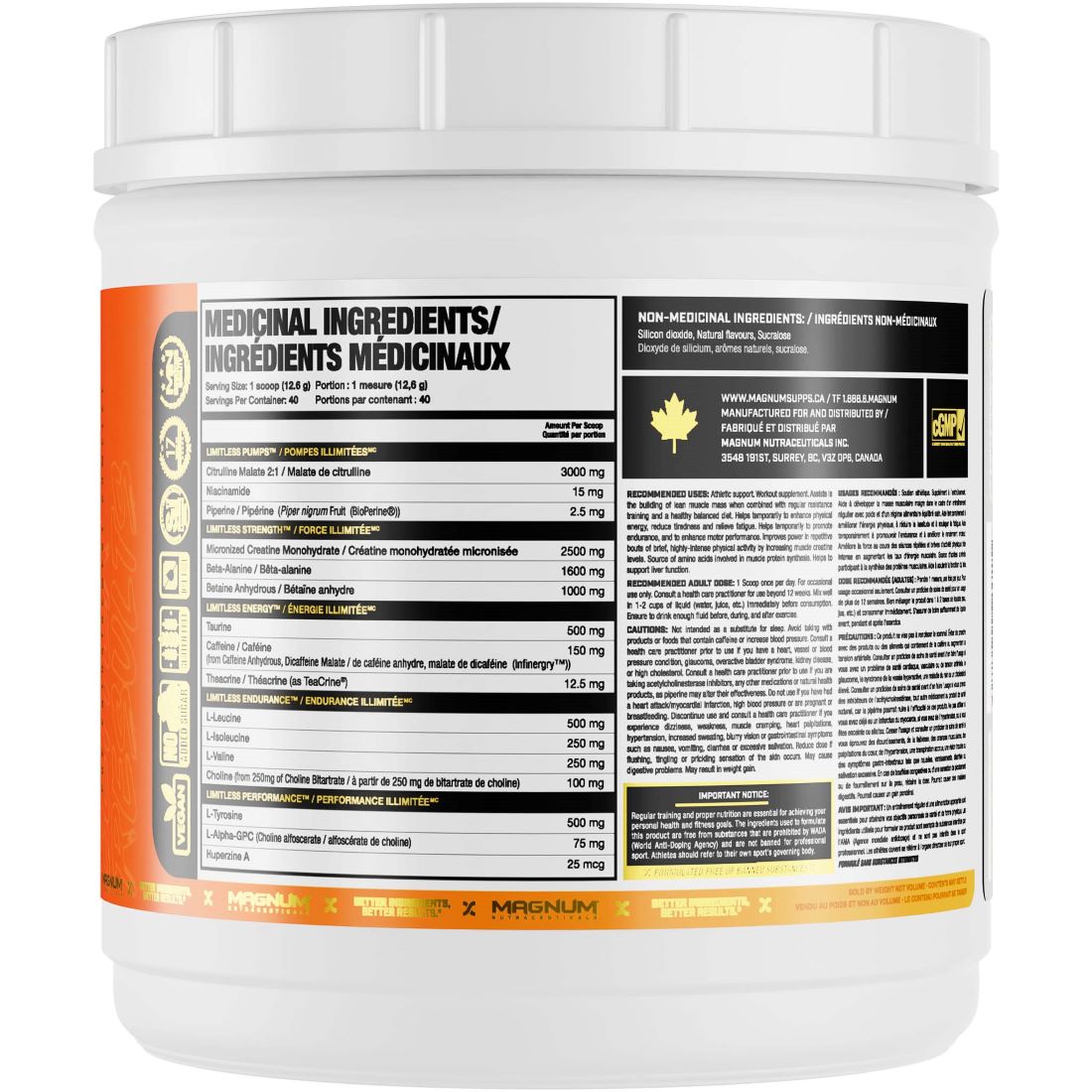 Комплекс до тренировки Magnum Nutraceuticals Limitless 504 g 20 servings Peach Mango Rush, фото №2
