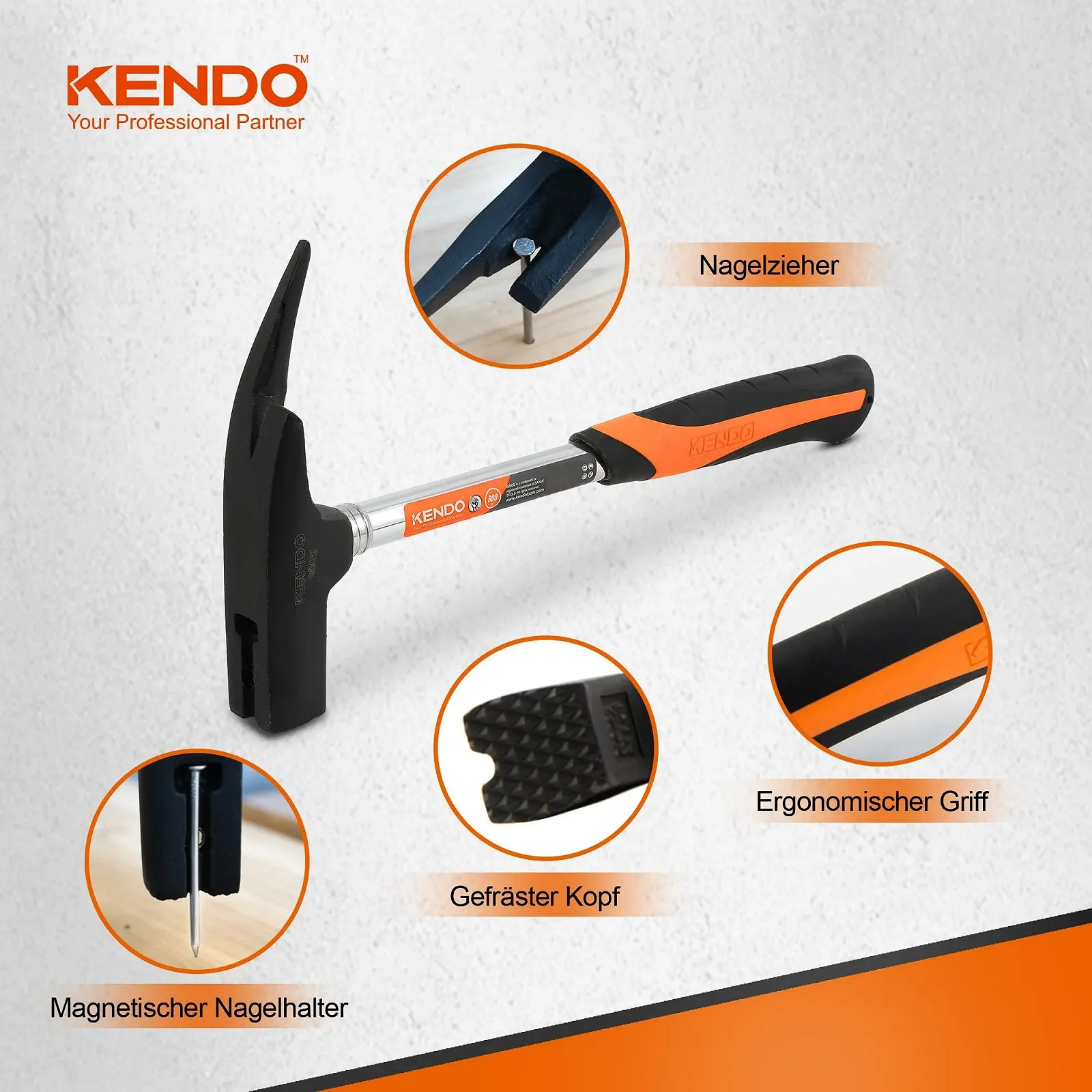 Кровельный молоток KENDO 600 г стальная головка магнитный держатель гвоздей гвоздодер стальная трубчатая рукоятка, фото №2 Кровельный молоток KENDO 600 г стальная головка магнитный держатель гвоздей гвоздодер стальная трубчатая рукоятка, фото №2