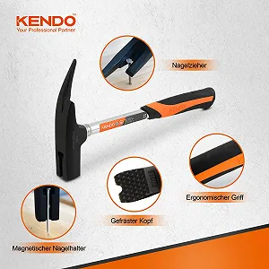 Кровельный молоток KENDO 600 г стальная головка магнитный держатель гвоздей гвоздодер стальная трубчатая рукоятка synthetic.ua - Фото 1