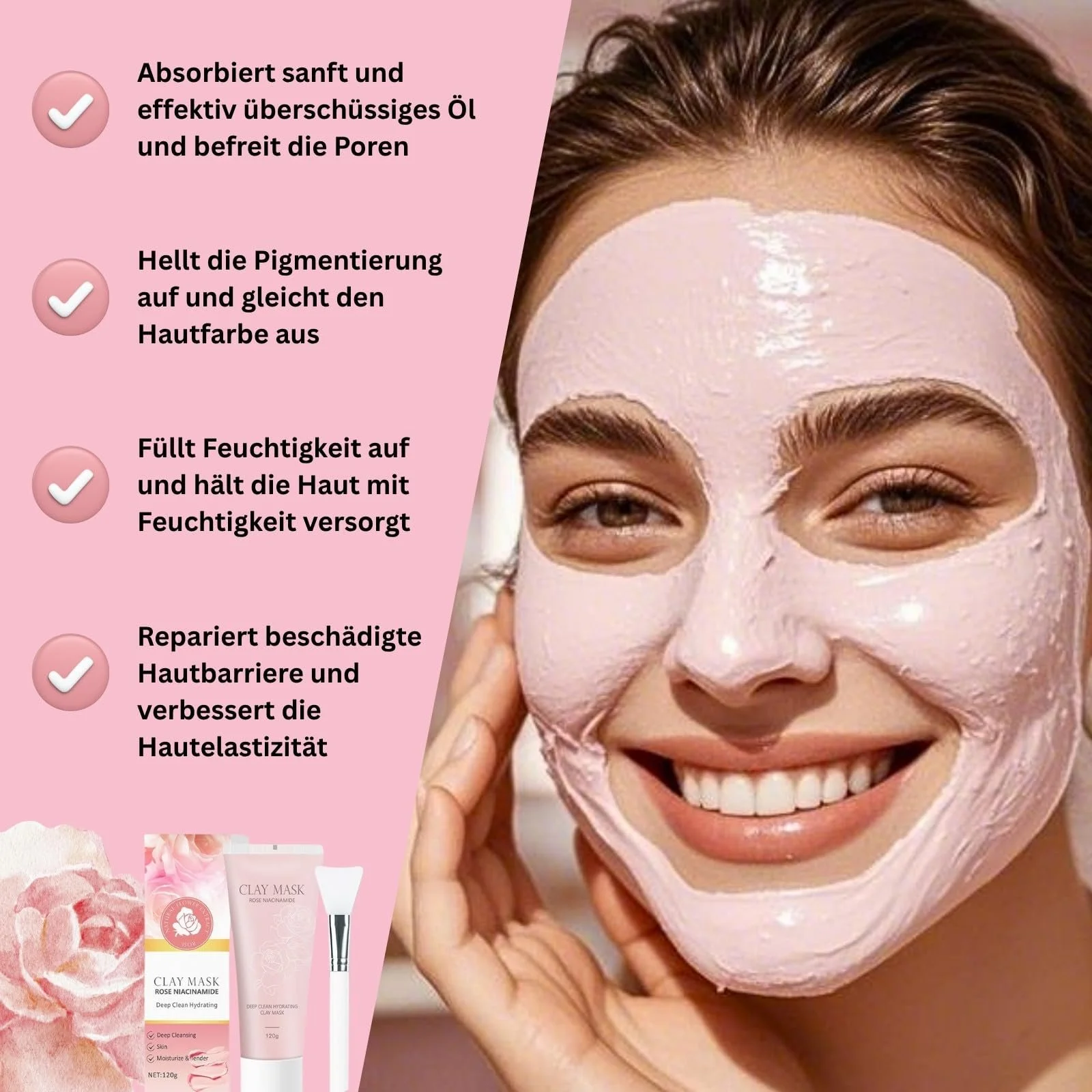 Зволожуюча Маска з Рожевої Глини для Всіх Типів Шкіри, фото №4